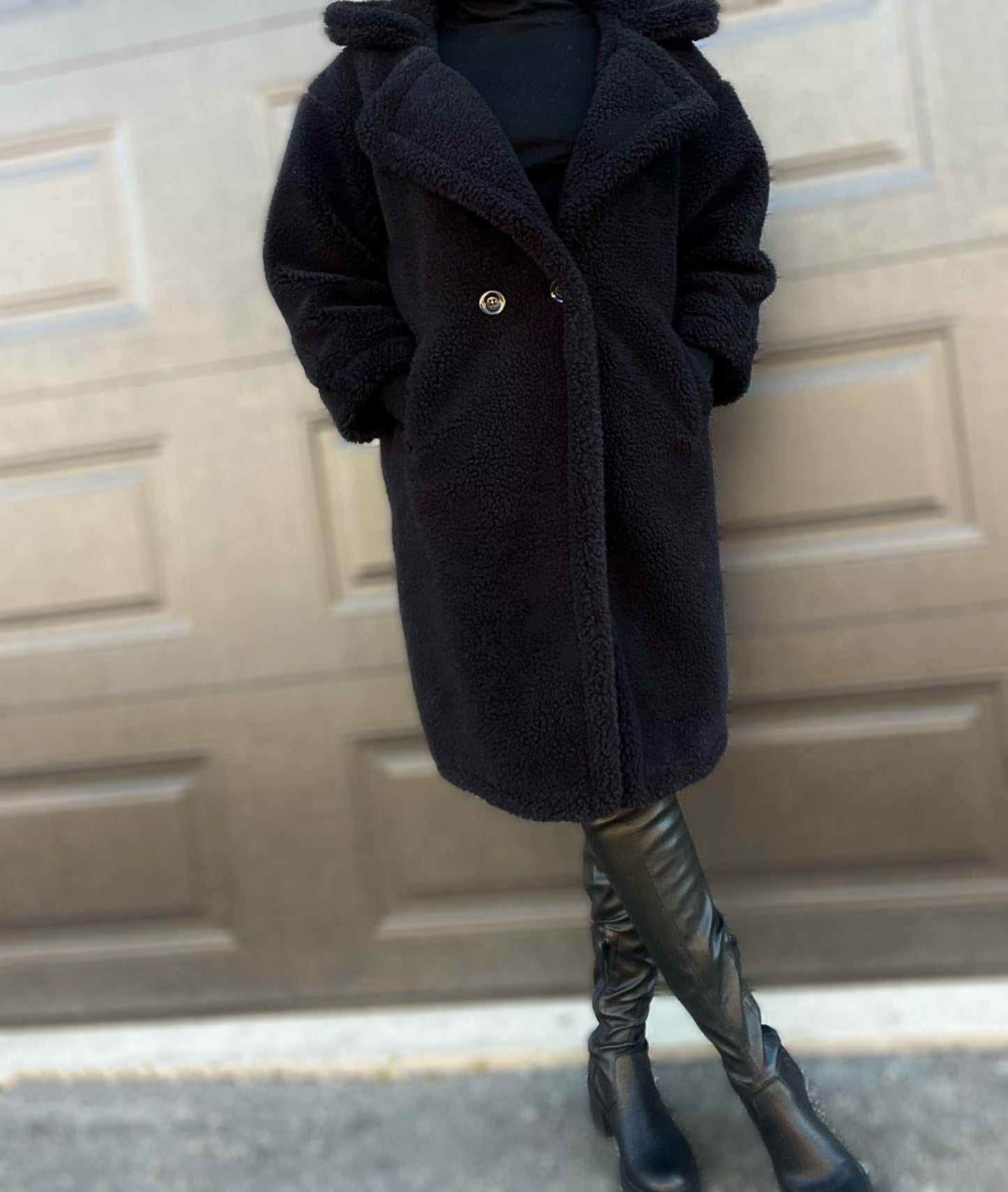 Teddy Long Coat-Black